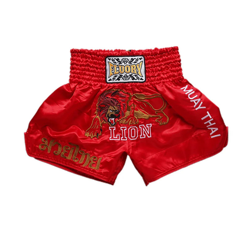 Fluory Fairtex Shorts Embroidery Lion Muay Thai Shorts Boxing Shorts Adult Fight Games Trunks