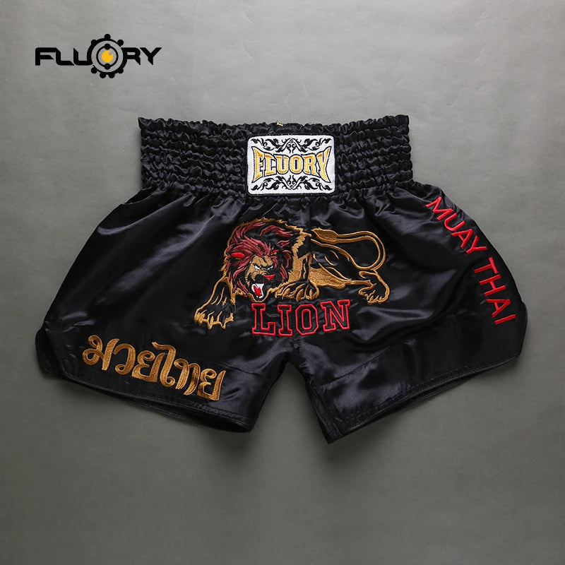 Fluory Fairtex Shorts Embroidery Lion Muay Thai Shorts Boxing Shorts Adult Fight Games Trunks