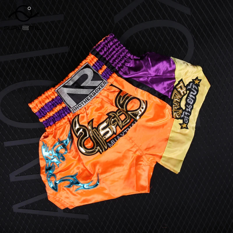 Muay Thai Shorts Kids Men Women Mma Kick Boxing Shorts Quick Dry Satin Kickboxing Fight Pants Sanda Combat Grappling Fightwear