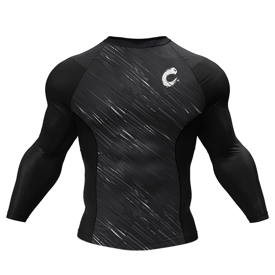 Sports Rash Guard T-Shirt Men MMA Compression Fit & Anti-Chafing Long Sleeve Training Boxing Gym Shirts Rashguard Jiu Jitsu Tees