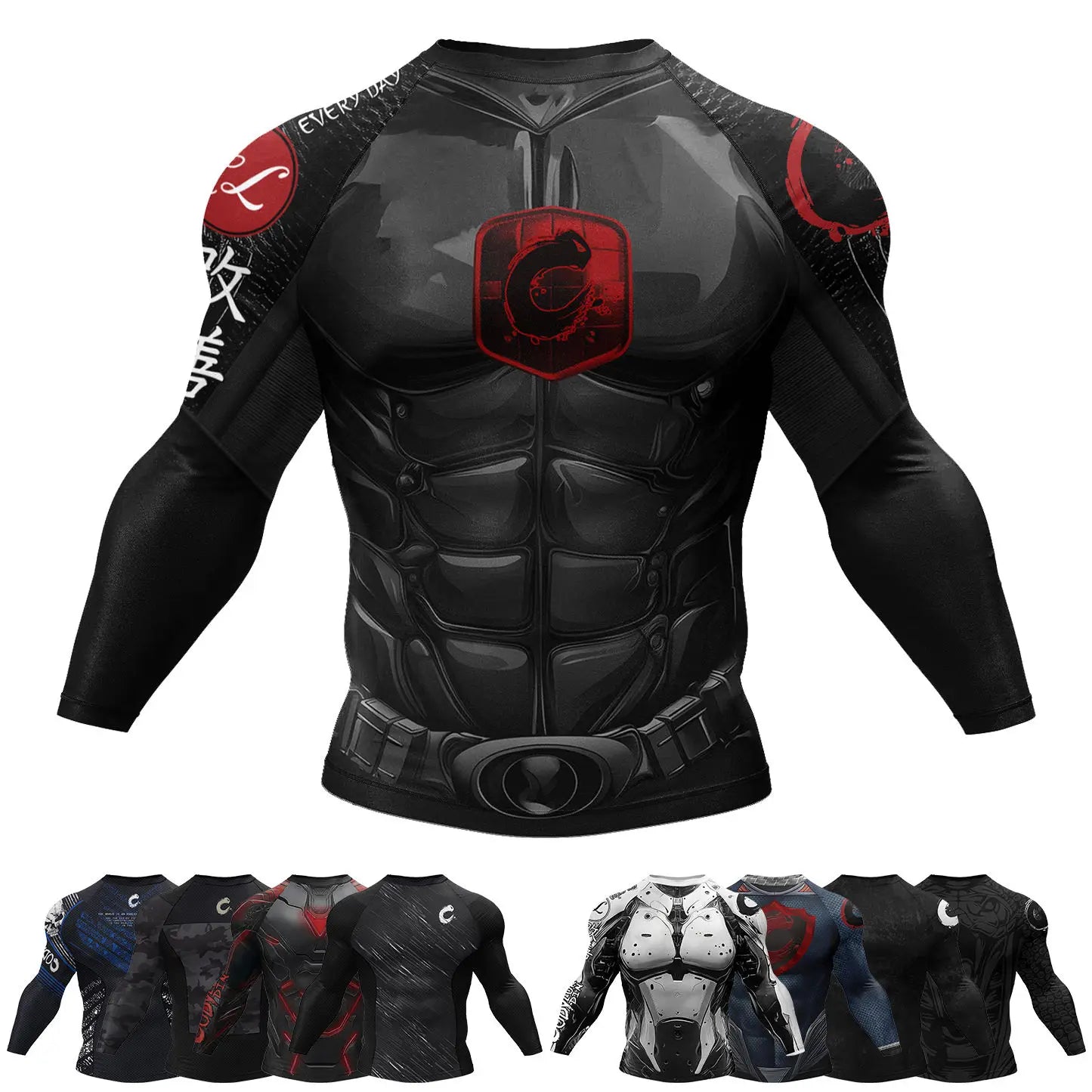 Sports Rash Guard T-Shirt Men MMA Compression Fit & Anti-Chafing Long Sleeve Training Boxing Gym Shirts Rashguard Jiu Jitsu Tees