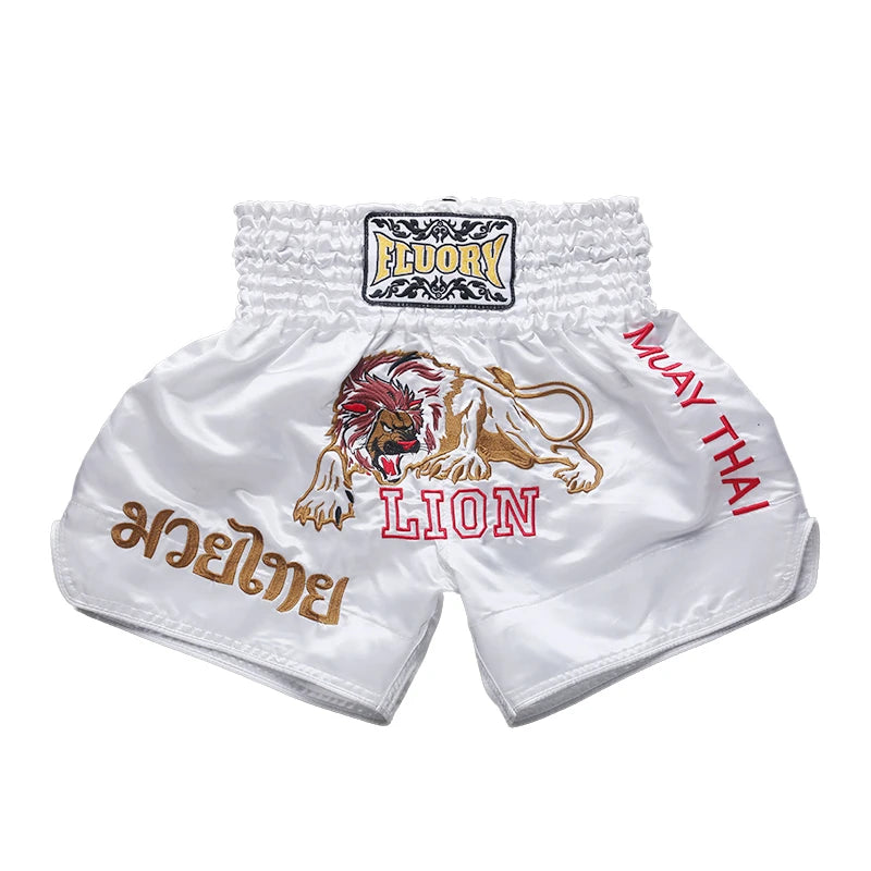 Fluory Fairtex Shorts Embroidery Lion Muay Thai Shorts Boxing Shorts Adult Fight Games Trunks