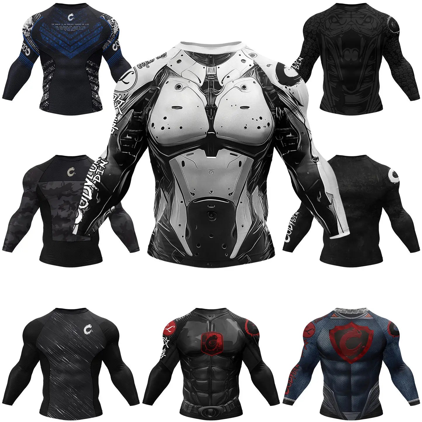 Sports Rash Guard T-Shirt Men MMA Compression Fit & Anti-Chafing Long Sleeve Training Boxing Gym Shirts Rashguard Jiu Jitsu Tees