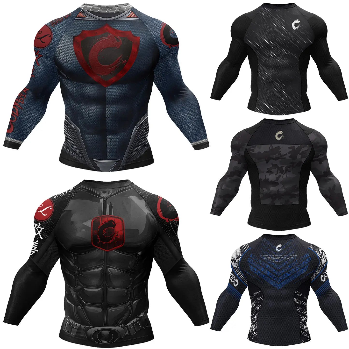 Sports Rash Guard T-Shirt Men MMA Compression Fit & Anti-Chafing Long Sleeve Training Boxing Gym Shirts Rashguard Jiu Jitsu Tees