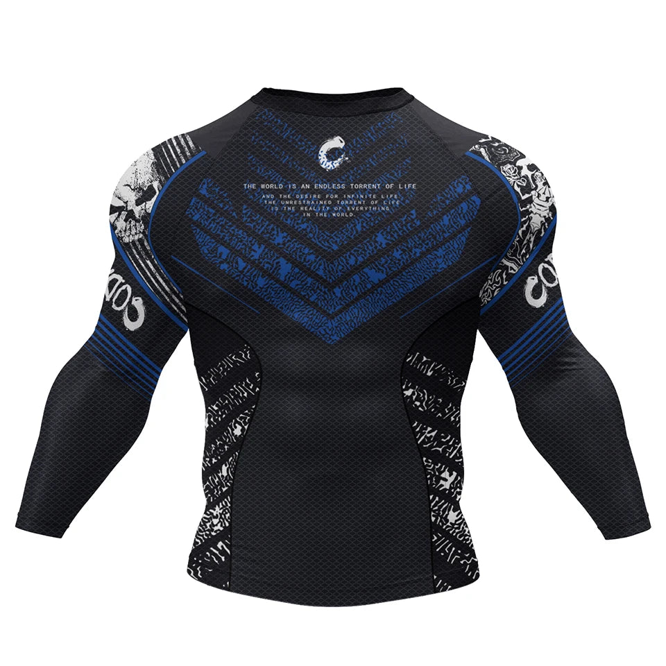 Sports Rash Guard T-Shirt Men MMA Compression Fit & Anti-Chafing Long Sleeve Training Boxing Gym Shirts Rashguard Jiu Jitsu Tees