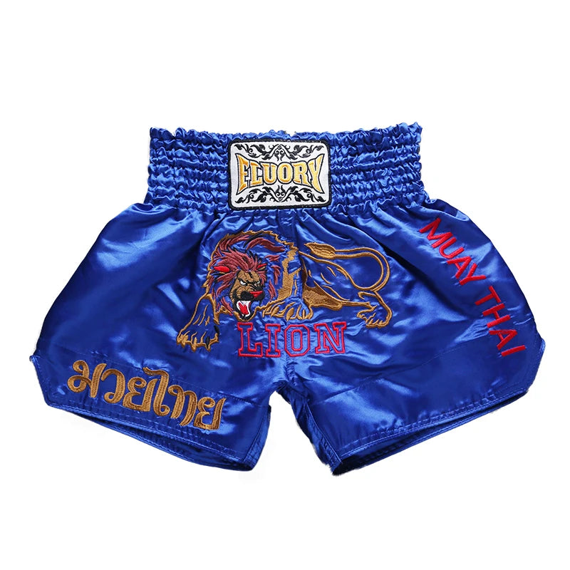 Fluory Fairtex Shorts Embroidery Lion Muay Thai Shorts Boxing Shorts Adult Fight Games Trunks