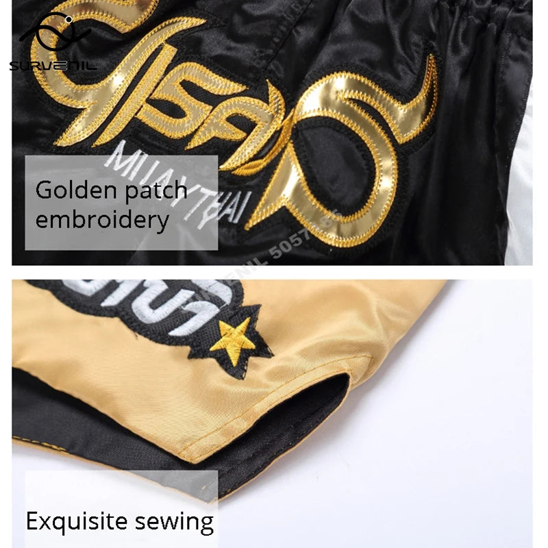 Muay Thai Shorts Kids Men Women Mma Kick Boxing Shorts Quick Dry Satin Kickboxing Fight Pants Sanda Combat Grappling Fightwear